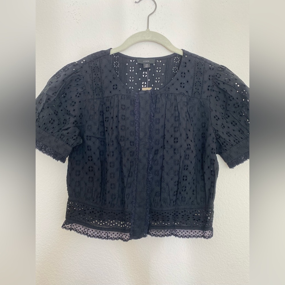 Jcrew Button-front eyelet cropped top Black Size XS